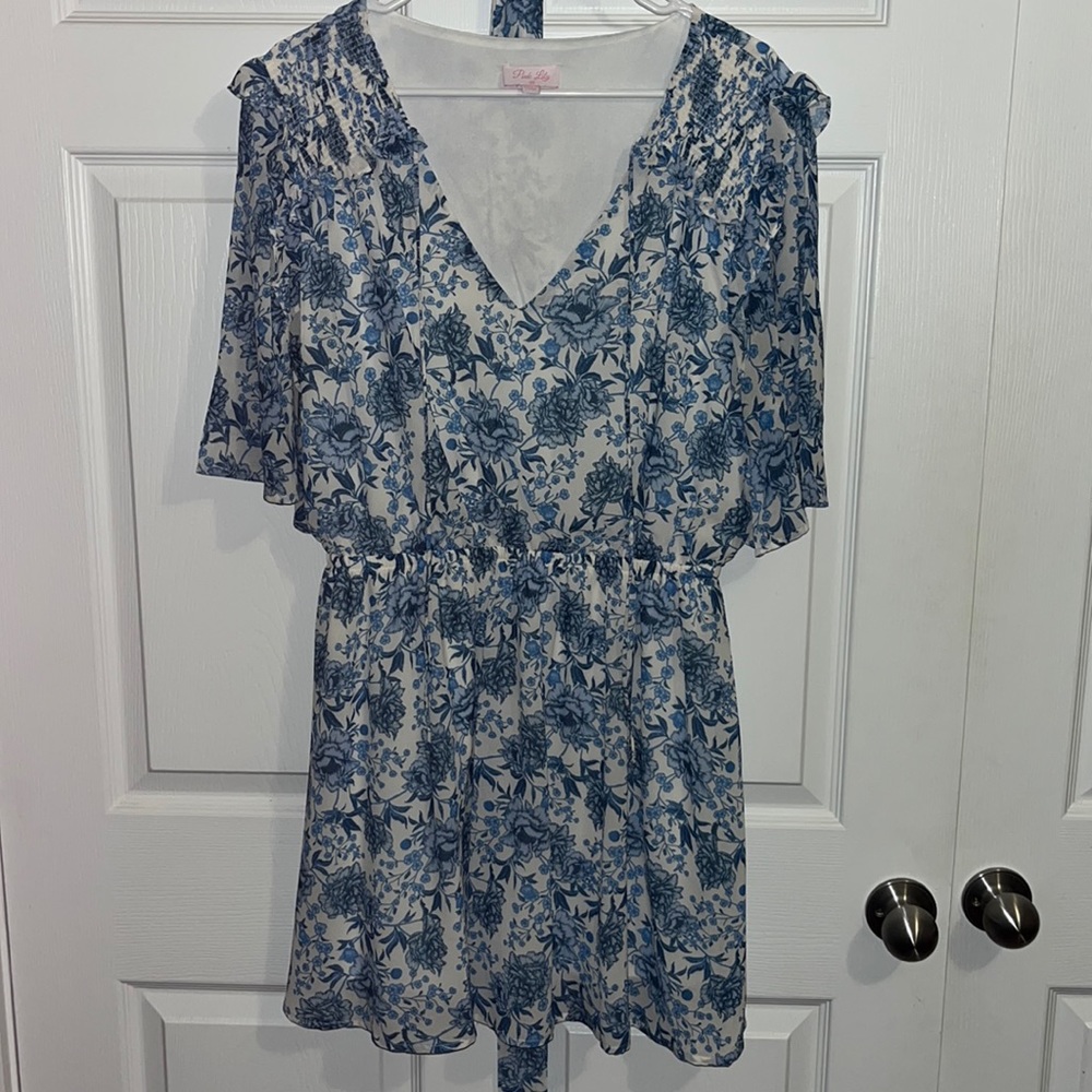 Pink Lilly Blue Floral Mini Dress